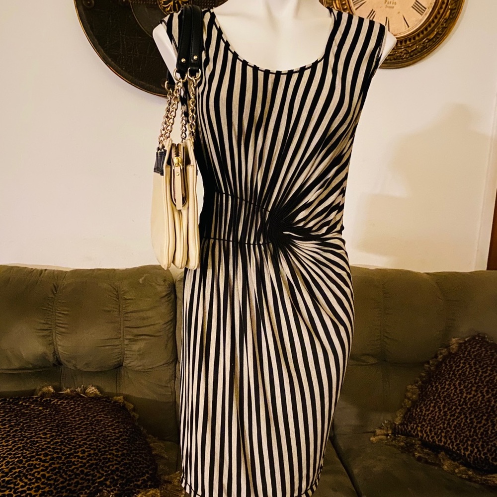 Beige and black dress